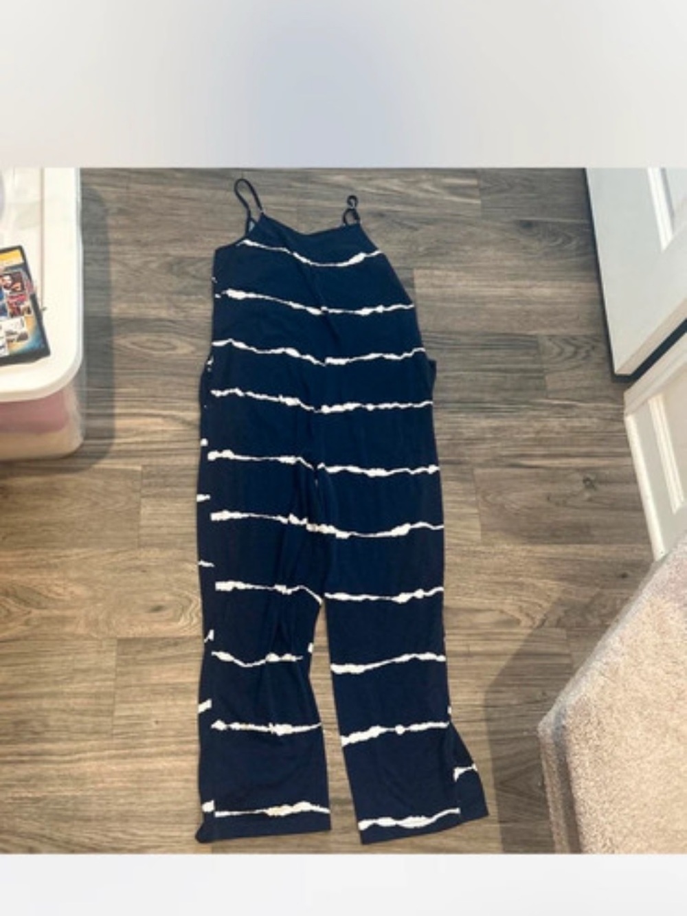 Navy and White Striped Tie-Dye Jumpsuit